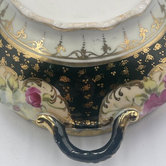 VTG Japanese‎ Porcelain Moriage Hand Painted 2 Handles Covered Serving Bowl Gold - Picture 13 of 15